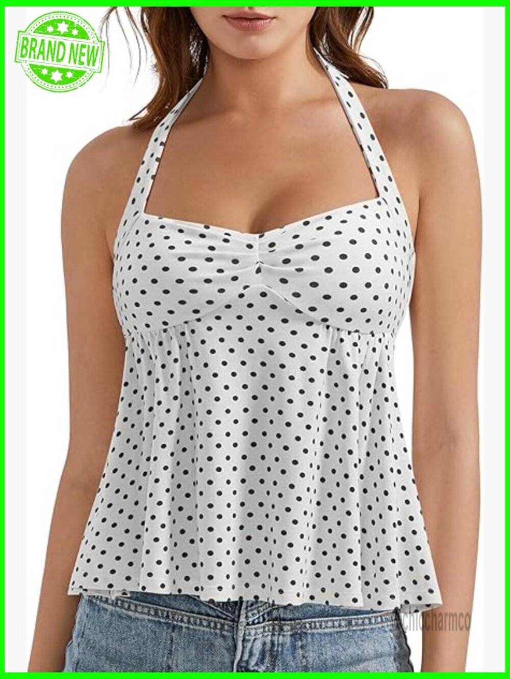 Cute Peplum Halter Top Built in Bra Sleeveless Going Out Tank Top